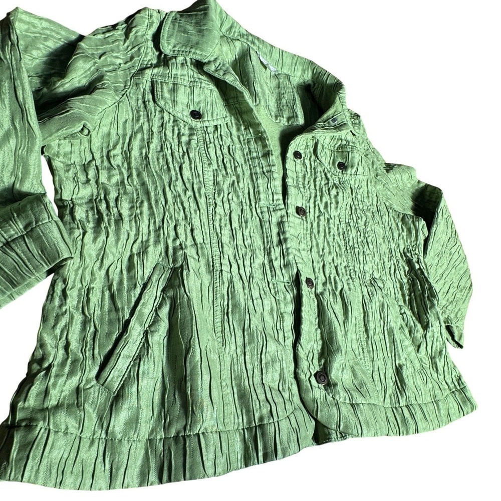 CJ Banks Stretch Layer 3X Green Textured‎ Button Front Jacket Plus Size Women's